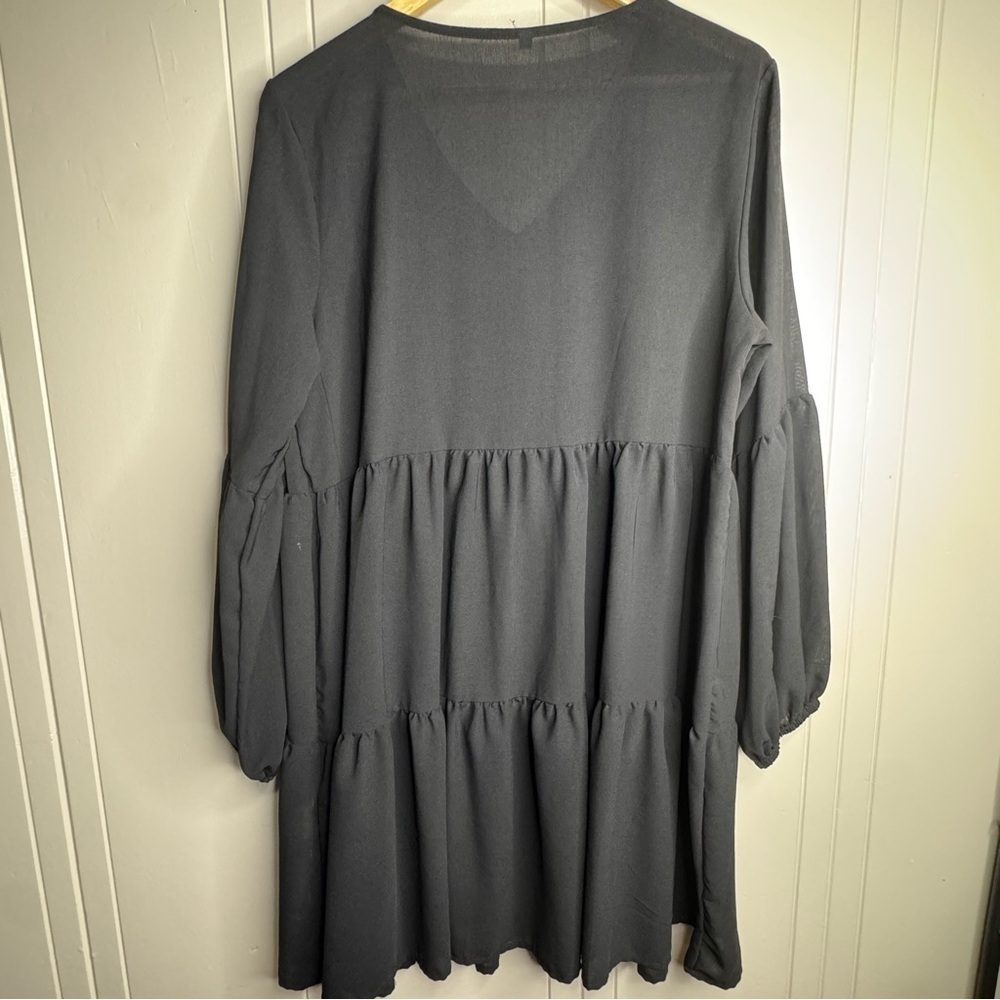 Black V-Neck Baby Doll Dress - Picture 4 of 12